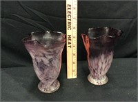 2 MCM BOHO Purple & White Art Glass Vases