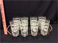 Set 8 MCM Drinking Glasses in Wirey Rack