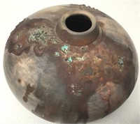 Vintage Raku Pottery Copper Glazed Seed Pot