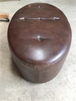 Large Leather Ottoman on Wheels, Brown