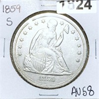 1859-S Seated Liberty Dollar CHOICE AU