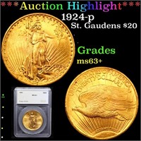 *Highlight* 1924-p St. Gaudens $20 Graded ms63+