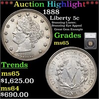 *Highlight* 1888 Liberty 5c Graded ms65