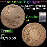 *Highlight* 1793 WREATH LETTERED Flowing Hair 1c G