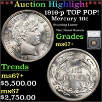 *Highlight* 1916-p TOP POP! Mercury 10c Graded ms6