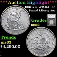 *Highlight* 1867-s /s WB-8A R-3 Seated Liberty 50c