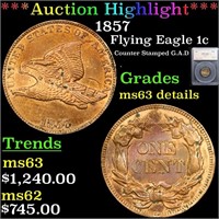 *Highlight* 1857 Flying Eagle 1c Graded ms63 detai