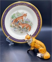 Lenox Boehm Red Foxes Plate & Fox Ceramic