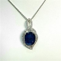 Certified14K  Blue Sapphire(10.8ct) Diamond(1.2Ct,