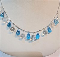 $4350 10K  White Topaz&Blue Topaz(52.9ct) Necklace