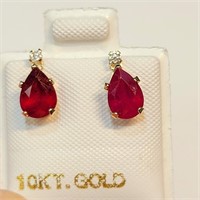 $400 10K  Ruby(1.1ct) Moissanite(0.05ct) Earrings