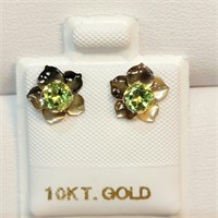 $200 10K  Peridot& Pearl(1.2ct) Earrings