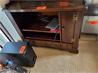 2 SHELF, 1 DOOR WOOD TV STAND W/ STORAGE