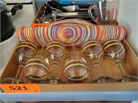 MULTI COLORED WINE GLASSES AND MATCHING MAT