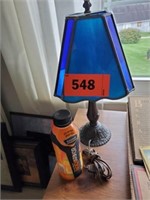 METAL BASE VANITY LAMP W/ BLUE GLASS LIKE SHADE