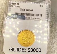1842-D $5 Gold Half Eagle PCI - XF40 SM DATE