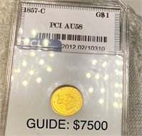 1857-C Rare Gold Dollar PCI - AU58