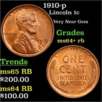 1910-p Lincoln 1c Grades Choice+ Unc RB
