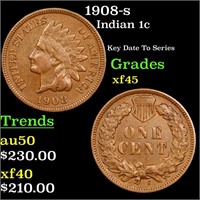 1908-s Indian 1c Grades xf+
