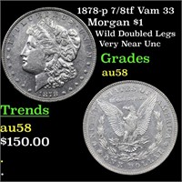 1878-p 7/8tf Vam 33 Morgan $1 Grades Choice AU/BU