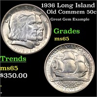 1936 Long Island Old Commem 50c Grades GEM Unc