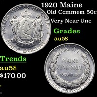 1920 Maine Old Commem 50c Grades Choice AU/BU Slid