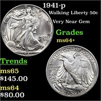 1941-p Walking Liberty 50c Grades Choice+ Unc
