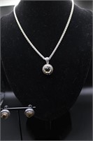 S Silver & Citrine Pendant Necklace & Earrings
