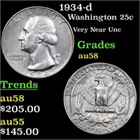 1934-d Washington 25c Grades Choice AU/BU Slider