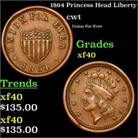 1864 Princess Head Liberty cwt Grades xf