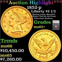 *Highlight* 1852-p Liberty $2 1/2 Graded ms65+