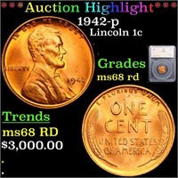*Highlight* 1942-p Lincoln 1c Graded ms68 rd