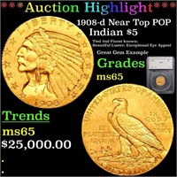 *Highlight* 1908-d Near Top POP Indian $5 Graded m
