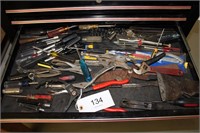 Tool Box Drawer of Pliers and Screw Drivers