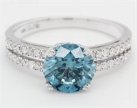 1.85 Cts Blue Diamond Engagement Ring 14 Kt
