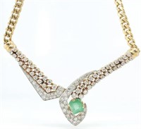 Estate 4.85 Cts Diamond Emerald 18 Kt Necklace