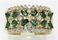 1.15 Cts Diamond Emerald Band Ring 14 Kt