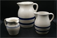 Blue Stripe Pottery Pitchers