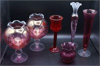 Cranberry Etched Vases, Candleholders & more!