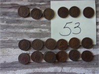 20 Indian head pennies 1890, 1891, 1892, 1895,