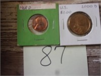 68D uncirculated penny, 2000D Sacagawea doll