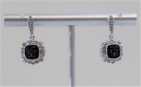 Sterling genuine black & white diamond earrings