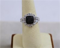 Sterling genuine black & white diamond ring