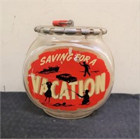 Vintage glass Saving For Vacation bank