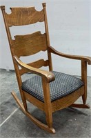 Vintage Oak Rocker W/Upholstered Seat &