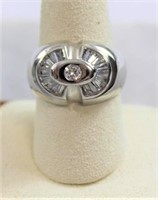 Sterling silver white sapphire mens ring