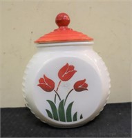 Vintage red/white tulip grease jar