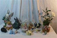 Bunny Figurines, Baskets, Avon Bear & more