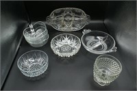 Assorted glass bowls and small relish tray