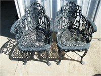 PAIR HEAVY & ORNATE IRON LAWN CHAIRS